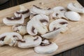 sliced mushrooms during cooking dishes with champignons Royalty Free Stock Photo
