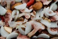 Sliced mushrooms with onions, close-up Royalty Free Stock Photo