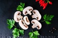 Sliced mushrooms, parsley and pepper Royalty Free Stock Photo