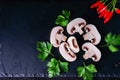 Sliced mushrooms, parsley and pepper Royalty Free Stock Photo