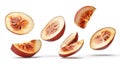 Sliced Nectarine Pieces Floating Isolated on White Background Generative AI