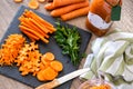 Sliced nutrient organic raw carrot top view Royalty Free Stock Photo