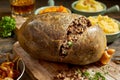 Sliced open cooked Scottish haggis