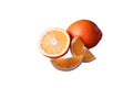 Sliced orange fruit isolated on white background. Juicy orange fruit. Ripe orange close up Royalty Free Stock Photo