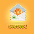 Sliced orange in letters with typographic design . freshness nat