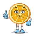 Sliced orange smiley emoticon cartoon illustration with thumb isolated vector.