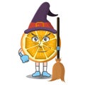 Sliced orange smiley emoticon cartoon witcher halloween, character design Vector Illustration Isolated.