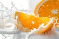 Sliced of Orange with splashing juice on white background Royalty Free Stock Photo