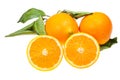 Sliced orange and two oranges Royalty Free Stock Photo