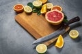 Sliced from oranges, grapefruit, lemon, lime slices on a cutting board. Royalty Free Stock Photo