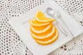 Sliced oranges on white plate Royalty Free Stock Photo