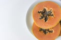 Sliced papaya on white background