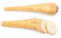 sliced parsnip root isolated on white background. clipping path