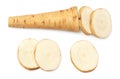 sliced parsnip root isolated on white background. clipping path