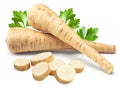 sliced parsnip root isolated on white background. clipping path