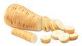 sliced parsnip root isolated on white background. clipping path