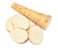 sliced parsnip root isolated on white background. clipping path