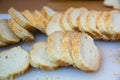 Sliced peaces of French baguette Royalty Free Stock Photo