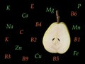 Sliced pear with a set of trace elements and vitamins