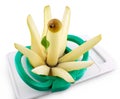 Sliced Pear on white cutting board, isolated