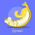 Sliced, peeled banana, cartoon, flat, simple illustration