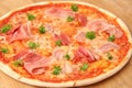 Sliced Pepperoni, Ham and Mushrooms Pizza Royalty Free Stock Photo