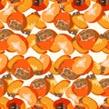 Sliced persimmon seamless pattern on a pastel yellow background