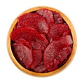 Sliced pickled beetroot slices, cooked red beets, in a wooden bowl Royalty Free Stock Photo