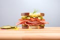 sliced pickles on a sandwich, side view Royalty Free Stock Photo