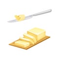 Sliced piece of butter and knife with butter curl vector illustration Royalty Free Stock Photo