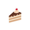 Sliced piece of chocolate cake clipart cartoon. Piece of cake with chocolate topping and cherry.