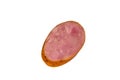 Sliced piece of smoked sausage isolated on a white background Royalty Free Stock Photo