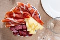 Served sliced sausage, cheese and ham Royalty Free Stock Photo