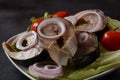 Sliced pieces of cold smoked mackerel fish Royalty Free Stock Photo