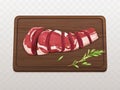Sliced on pieces raw meat realistic vector