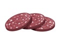 Sliced pieces of salami or pepperoni sausage. Vector illustration on a white background.