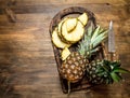 Sliced pineapple on a cutting Board with a knife. Royalty Free Stock Photo