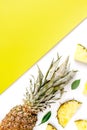 Sliced pineapple in exotic summer fruit design yellow white background top view mock-up Royalty Free Stock Photo