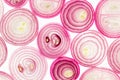 Sliced pink onion. Slices. Pattern. Macro. Texture.