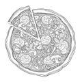 Sliced pizza on white background. Hand drawn sketch vector illustration Royalty Free Stock Photo