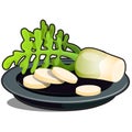 Sliced on a plate the parsnip root isolated on a white background. Vector cartoon close-up illustration. Royalty Free Stock Photo