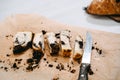 Sliced Poppy Seed Roll on Parchment Paper