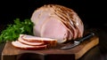 Sliced pork ham for sandwiches over board Royalty Free Stock Photo