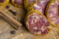 Sliced pork salami with spices and lots of turmeric Royalty Free Stock Photo