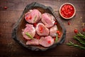 Sliced pork tenderloin. Fresh raw meat . Royalty Free Stock Photo