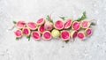 Sliced radish watermelon on the kitchen stone table, diet food. Royalty Free Stock Photo