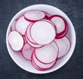 Sliced Radishes on a slate slab