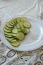 Sliced raw cucumber