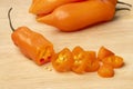 Sliced raw Peruvian Aji Amarillo pepper close up Royalty Free Stock Photo