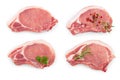 Sliced raw pork meat with parsley rosemary and peppercorn isolated on white background. Set or collection. Top view Royalty Free Stock Photo